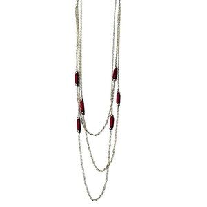 2/$15 - Multi Chain Drop Necklace - Red